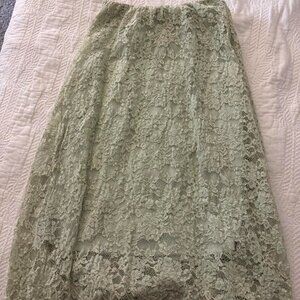 Green lace midi skirt